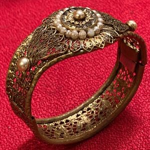 Victorian Revival Gold Tone Filigree Bangle